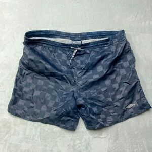 Vintage 90s Umbro Shorts Blue Shiny Checkered Soccer Shorts Mens L CLEAN LINING